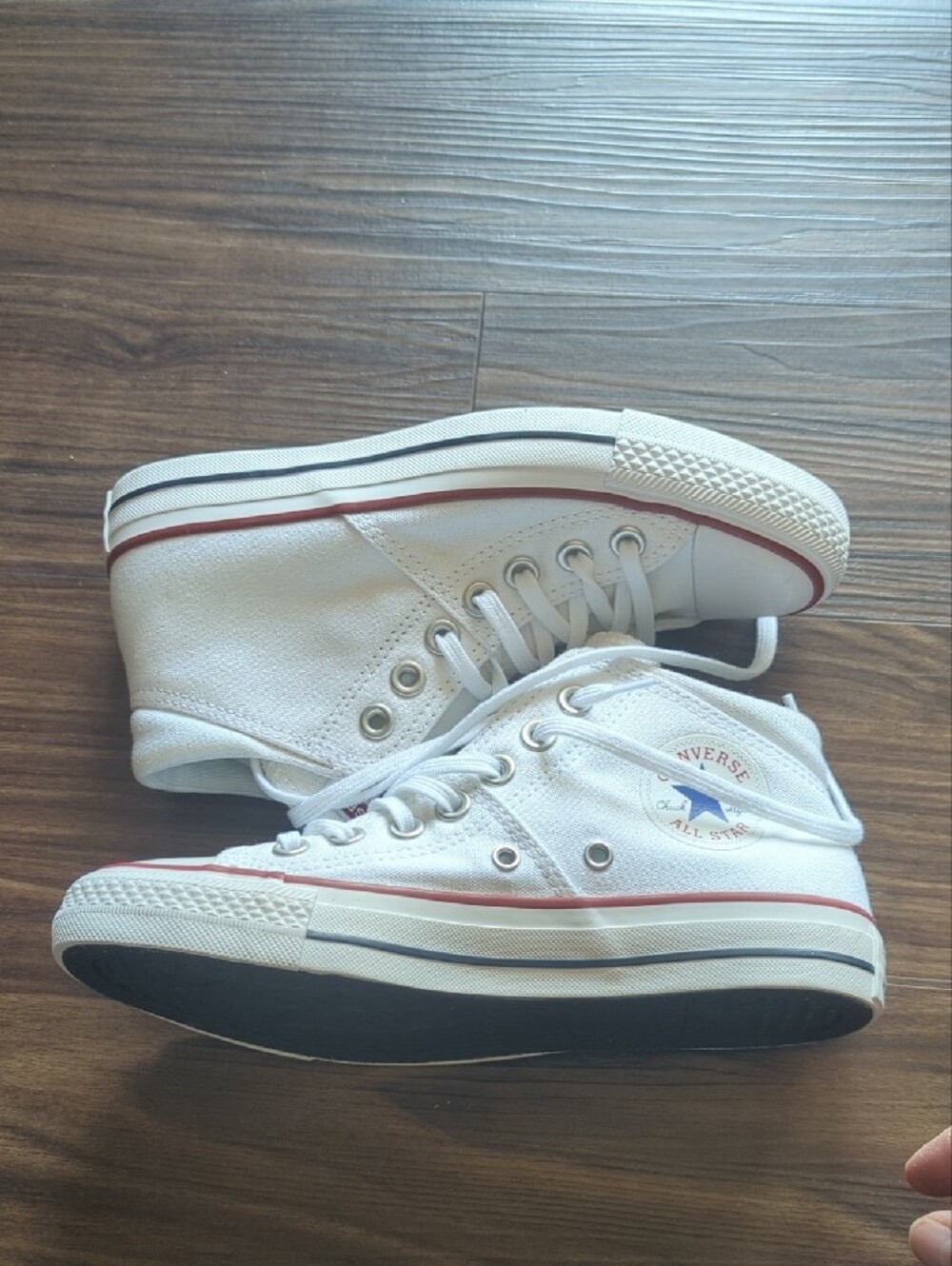 Converse White High Top Sneakers with Red Trim - Picture 3 of 7